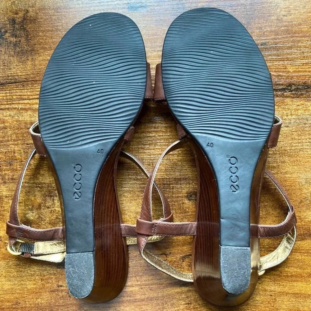 ECCO Women's Brown Leather Slingback Wedge Sandals Size EU40/US10 – Comfortable - Picture 2 of 6